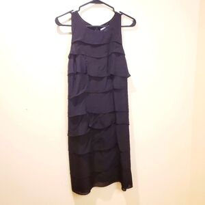 Kenar Black 100%  silk Ruffled  midi dress Size 10